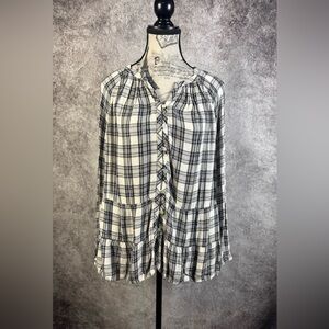 J. Jill Soft Plaid Black& White Long Sleeve Button-Down Women's Top Size L